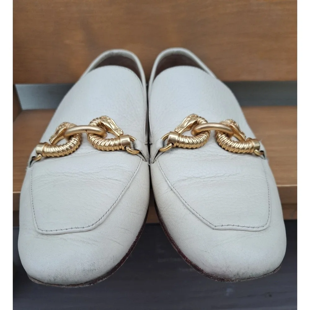 Tory Burch Women's Leather Cream Jessa Loafers Gold-Tone Horse Hardware Size 9 M